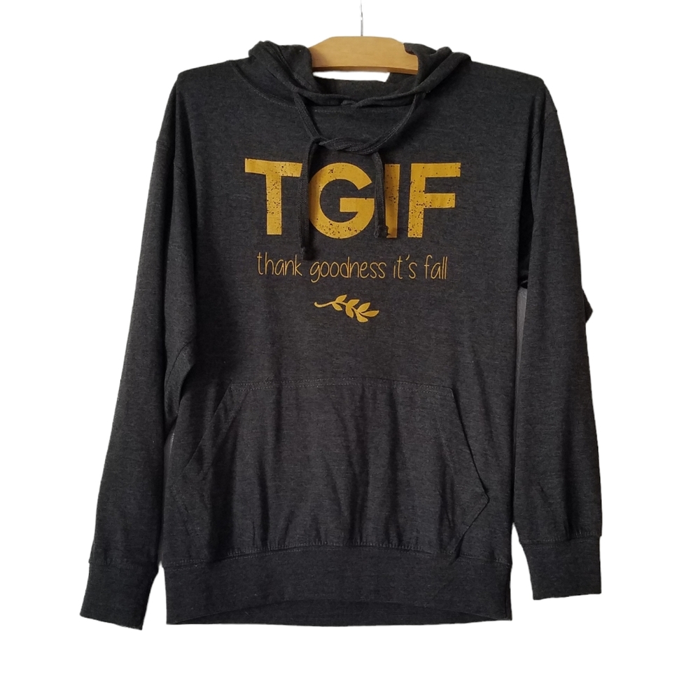 TGIF 'Thank God It's Fall' S Graphic Shirt Long Sleeve Lightweight Hooded Gray